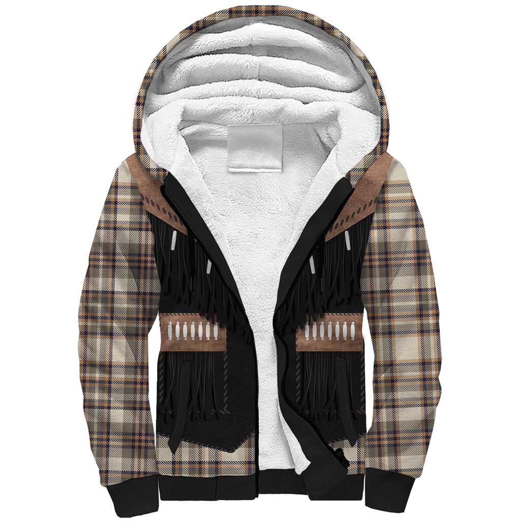 Western Cowboy Vest Style Sherpa Hoodie Brown Beige Plaid Pattern - Wonder Print Shop