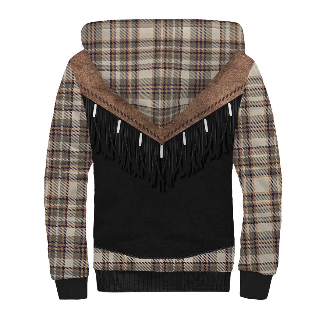 Western Cowboy Vest Style Sherpa Hoodie Brown Beige Plaid Pattern - Wonder Print Shop