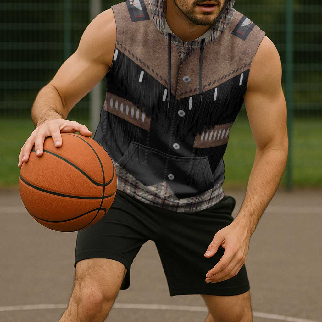 Western Cowboy Vest Style Sleeveless Hoodie Brown Beige Plaid Pattern - Wonder Print Shop