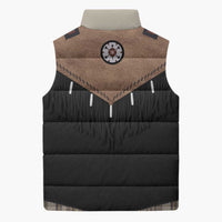 Western Cowboy Vest Style Sleeveless Puffer Jacket Brown Beige Plaid Pattern - Wonder Print Shop
