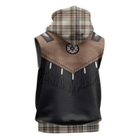 Western Cowboy Vest Style Sleeveless Zip Hoodie Brown Beige Plaid Pattern - Wonder Print Shop