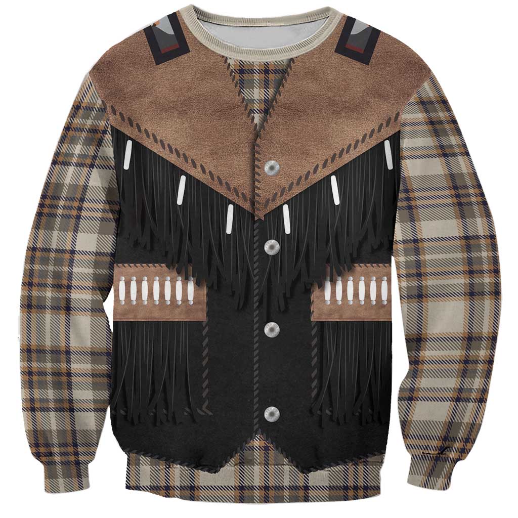 Western Cowboy Vest Style Sweatshirt Brown Beige Plaid Pattern - Wonder Print Shop
