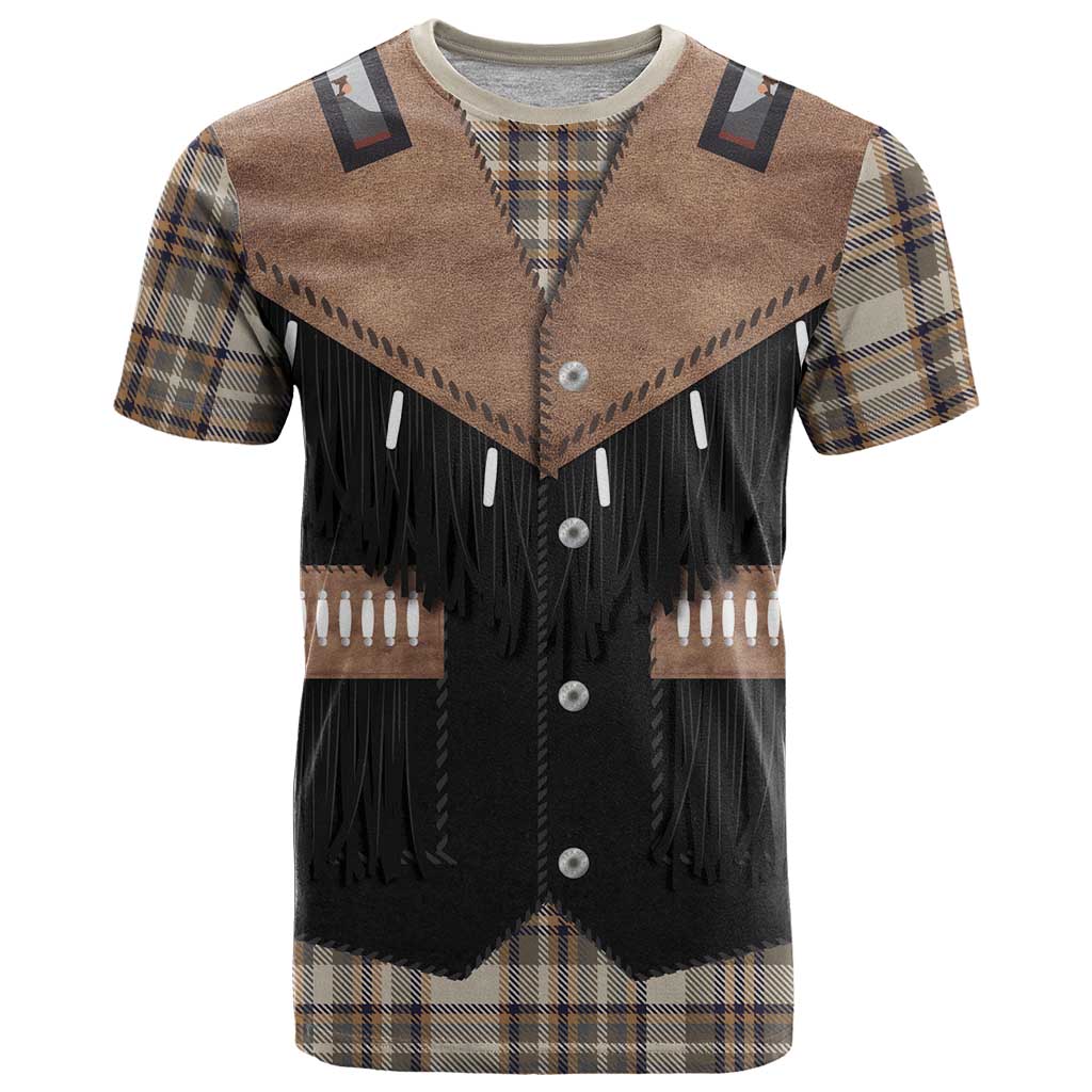 Western Cowboy Vest Style T Shirt Brown Beige Plaid Pattern - Wonder Print Shop