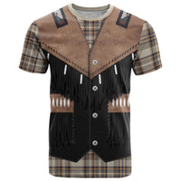 Western Cowboy Vest Style T Shirt Brown Beige Plaid Pattern - Wonder Print Shop