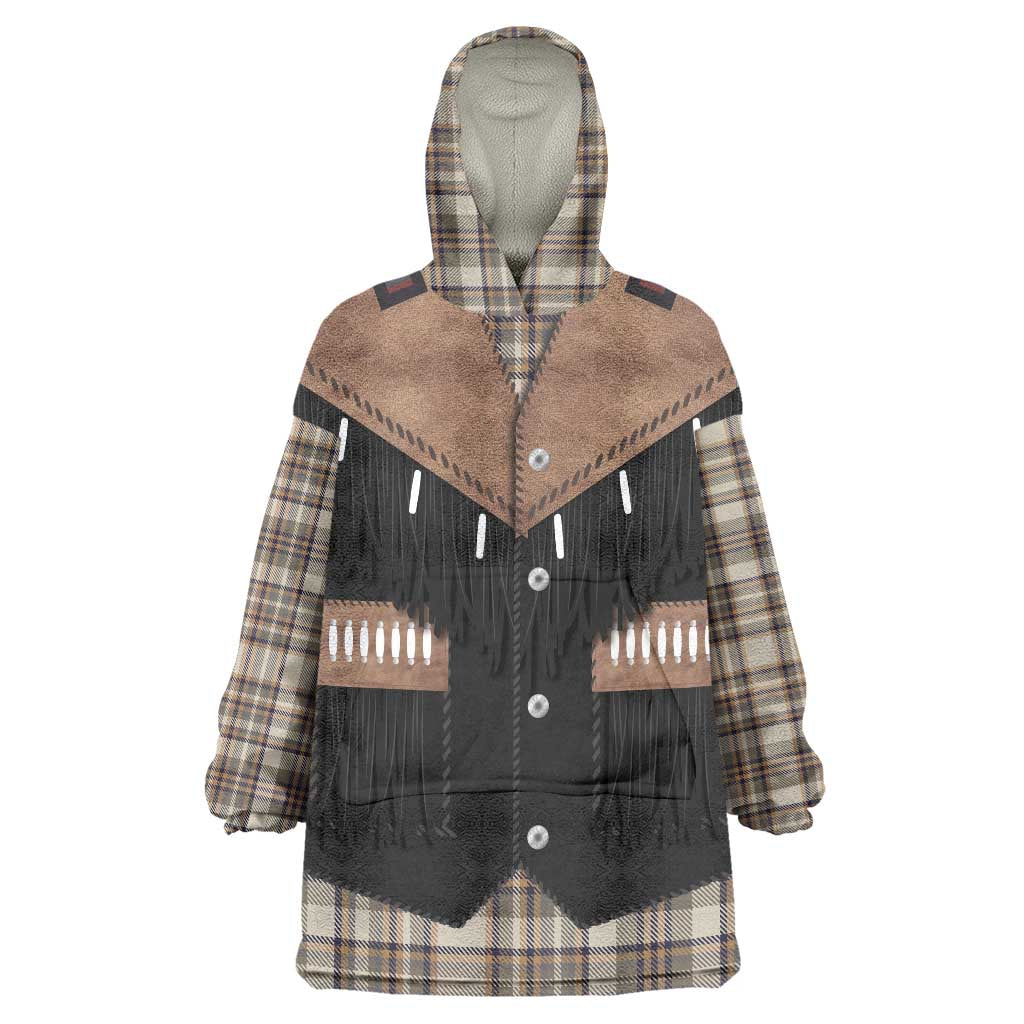 Western Cowboy Vest Style Wearable Blanket Hoodie Brown Beige Plaid Pattern - Wonder Print Shop