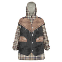 Western Cowboy Vest Style Wearable Blanket Hoodie Brown Beige Plaid Pattern - Wonder Print Shop