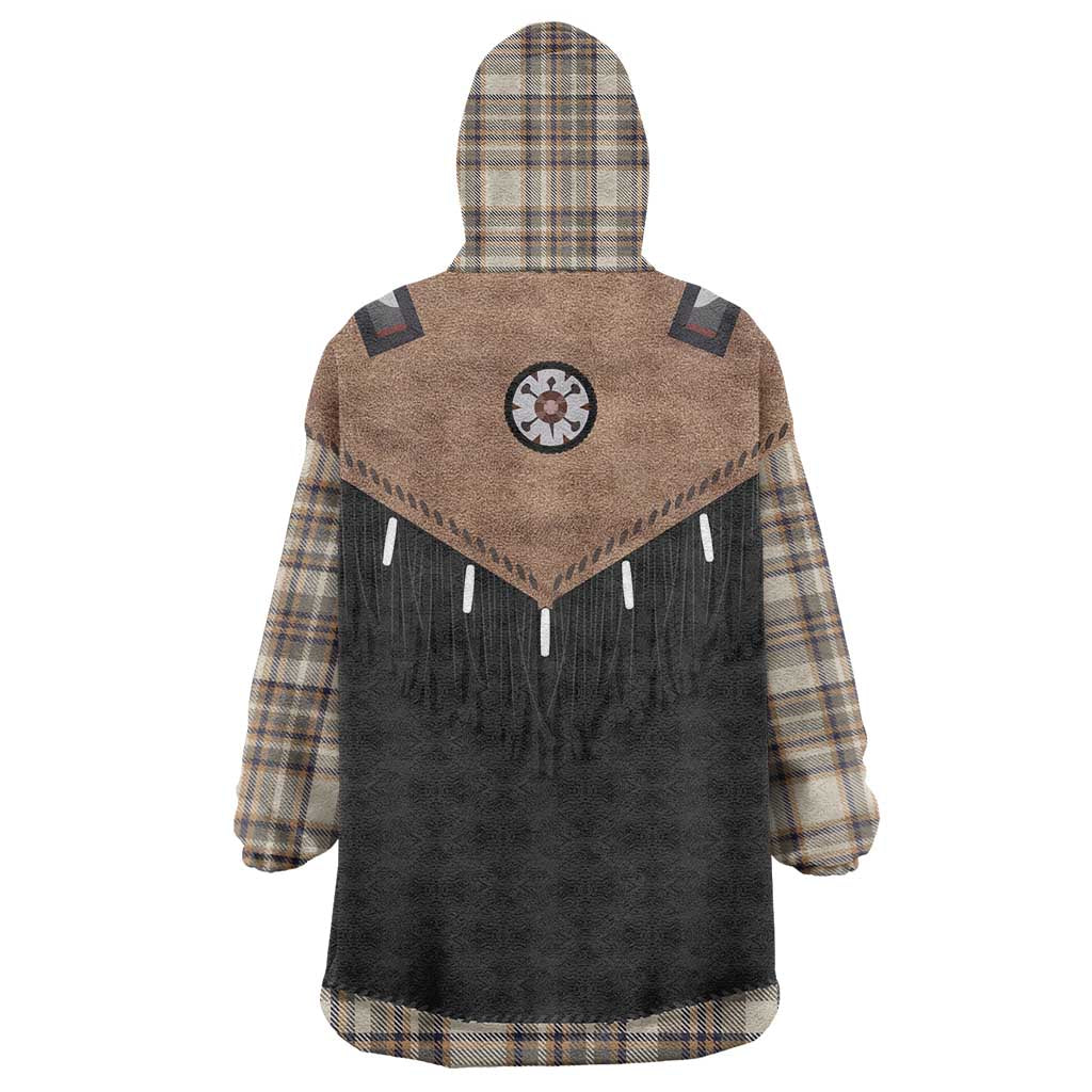 Western Cowboy Vest Style Wearable Blanket Hoodie Brown Beige Plaid Pattern - Wonder Print Shop