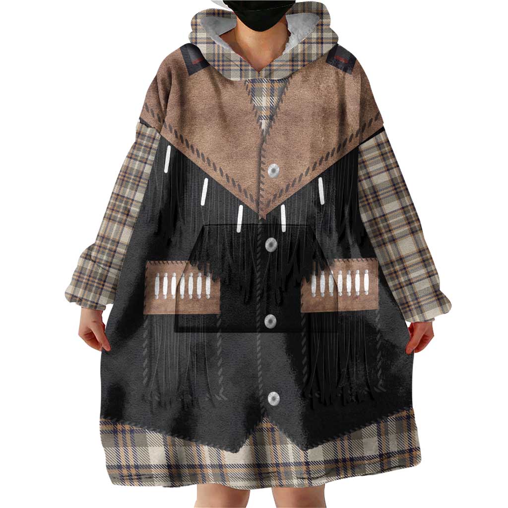 Western Cowboy Vest Style Wearable Blanket Hoodie Brown Beige Plaid Pattern - Wonder Print Shop