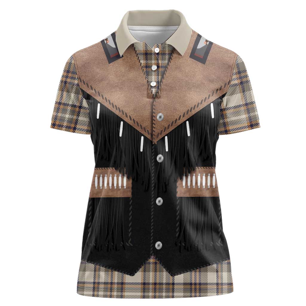 Western Cowboy Vest Style Women Polo Shirt Brown Beige Plaid Pattern - Wonder Print Shop