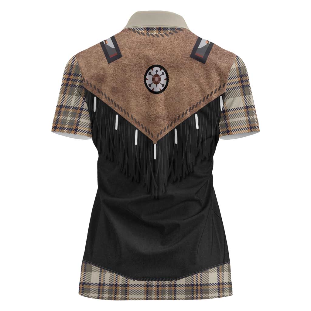 Western Cowboy Vest Style Women Polo Shirt Brown Beige Plaid Pattern - Wonder Print Shop