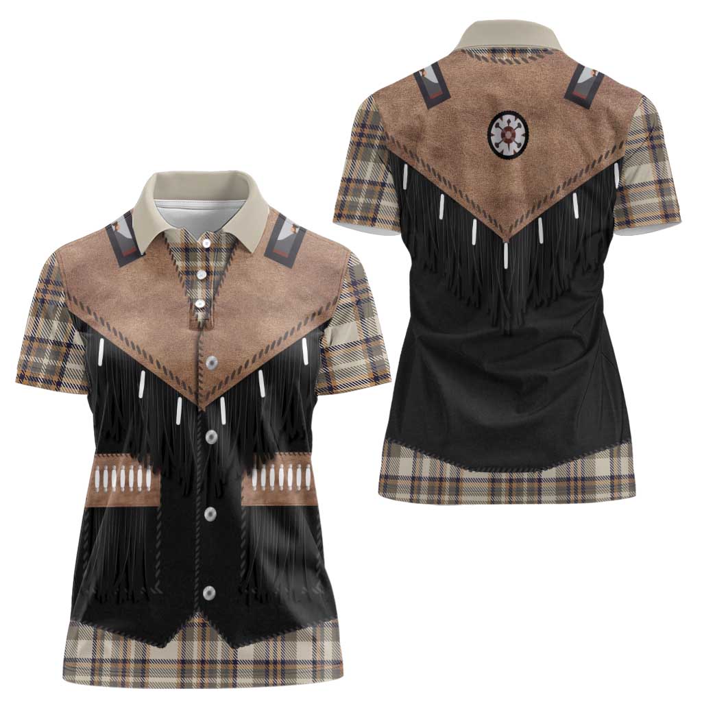 Western Cowboy Vest Style Women Polo Shirt Brown Beige Plaid Pattern - Wonder Print Shop