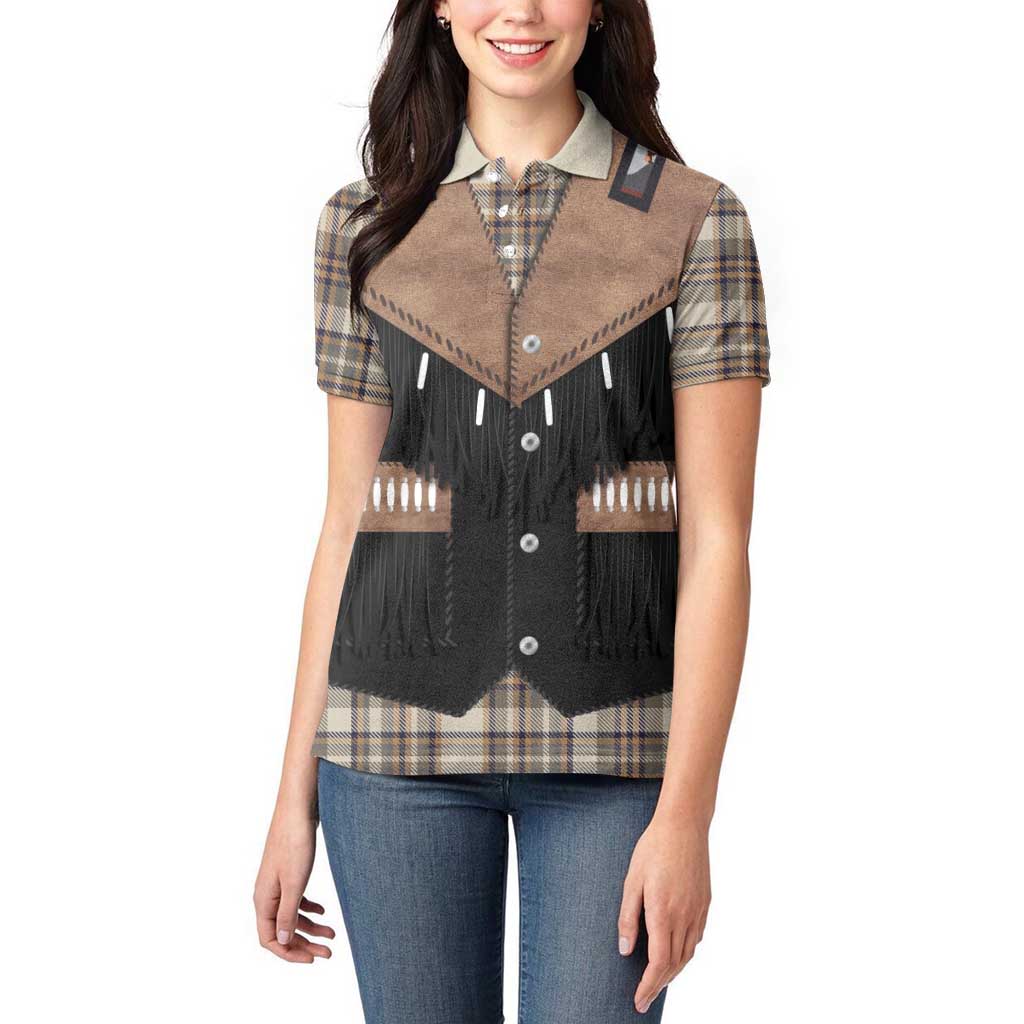 Western Cowboy Vest Style Women Polo Shirt Brown Beige Plaid Pattern - Wonder Print Shop