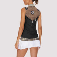 Western Cowboy Vest Style Women Sleeveless Polo Shirt Brown Beige Plaid Pattern - Wonder Print Shop
