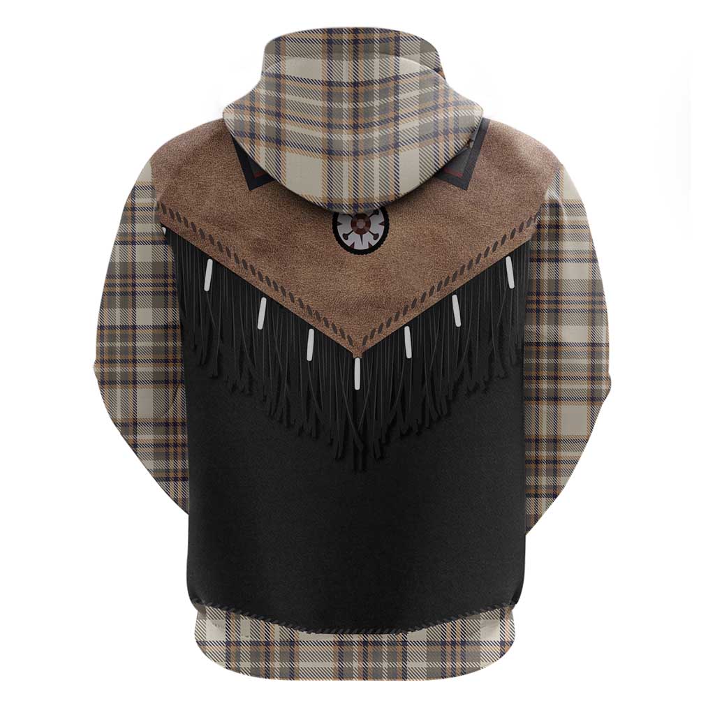 Western Cowboy Vest Style Zip Hoodie Brown Beige Plaid Pattern - Wonder Print Shop