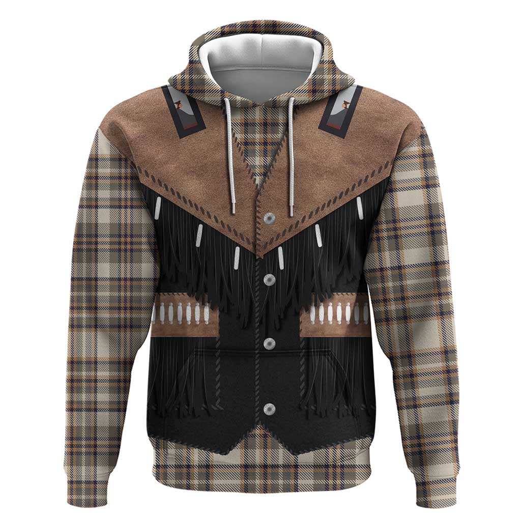 Western Cowboy Vest Style Zip Hoodie Brown Beige Plaid Pattern - Wonder Print Shop