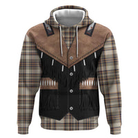 Western Cowboy Vest Style Zip Hoodie Brown Beige Plaid Pattern - Wonder Print Shop