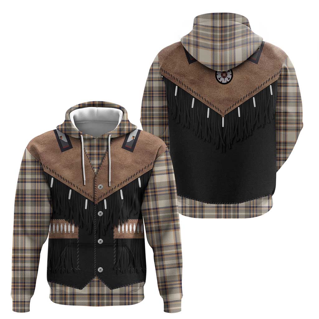 Western Cowboy Vest Style Zip Hoodie Brown Beige Plaid Pattern - Wonder Print Shop