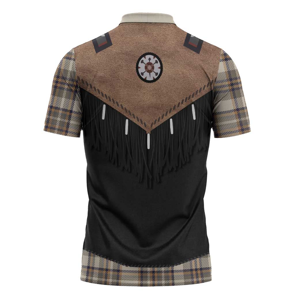 Western Cowboy Vest Style Zipper Polo Shirt Brown Beige Plaid Pattern - Wonder Print Shop