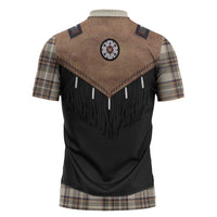 Western Cowboy Vest Style Zipper Polo Shirt Brown Beige Plaid Pattern - Wonder Print Shop