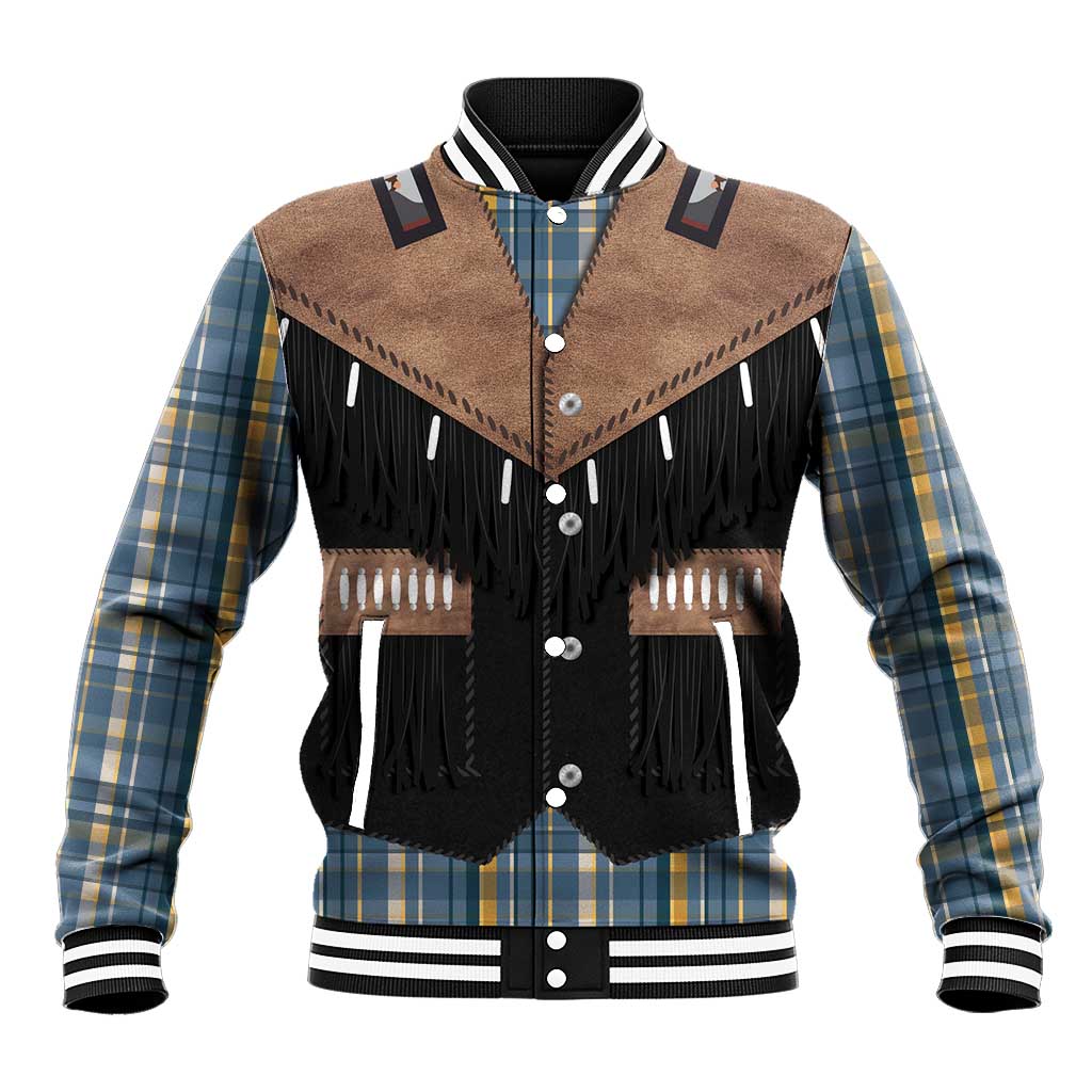 Western Cowboy Vest Style Baseball Jacket Blue Yellow Plaid Pattern - Wonder Print Shop