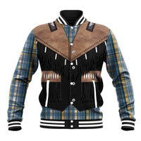 Western Cowboy Vest Style Baseball Jacket Blue Yellow Plaid Pattern - Wonder Print Shop