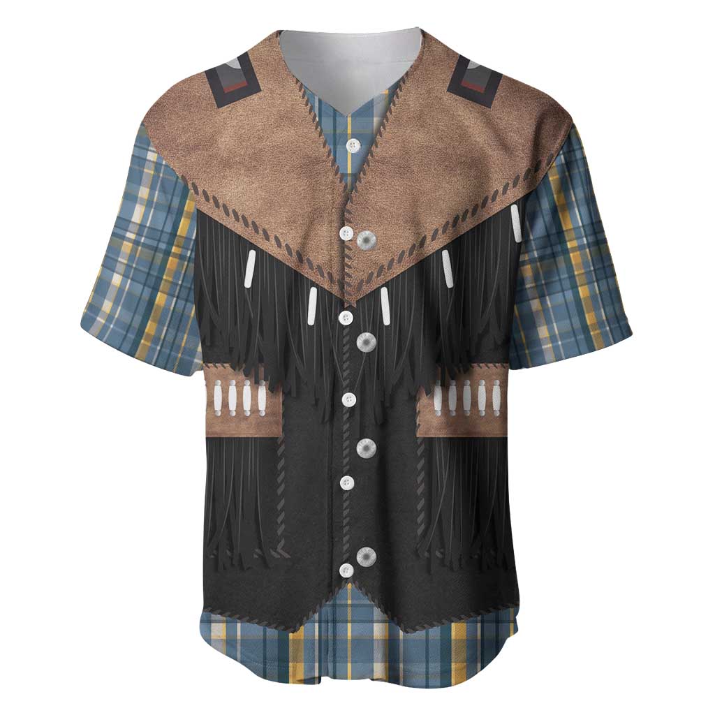 Western Cowboy Vest Style Baseball Jersey Blue Yellow Plaid Pattern - Wonder Print Shop