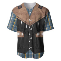 Western Cowboy Vest Style Baseball Jersey Blue Yellow Plaid Pattern - Wonder Print Shop