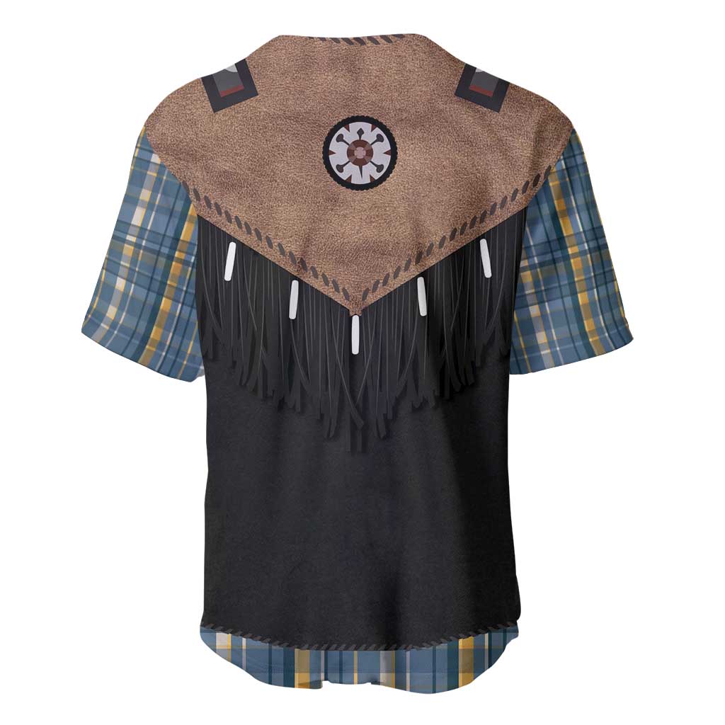 Western Cowboy Vest Style Baseball Jersey Blue Yellow Plaid Pattern - Wonder Print Shop