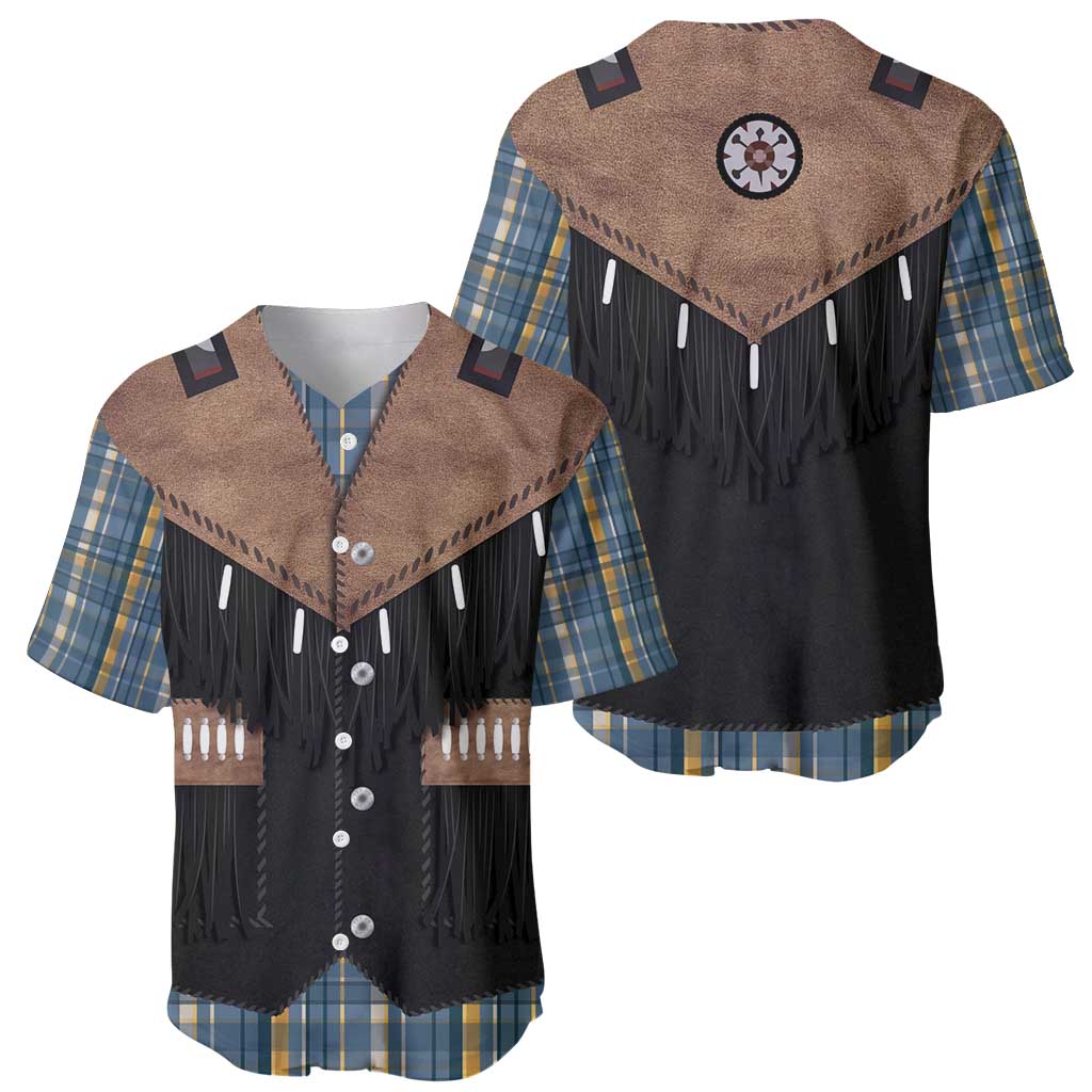 Western Cowboy Vest Style Baseball Jersey Blue Yellow Plaid Pattern - Wonder Print Shop
