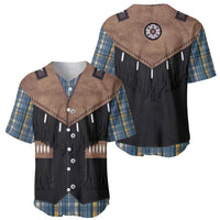Western Cowboy Vest Style Baseball Jersey Blue Yellow Plaid Pattern - Wonder Print Shop