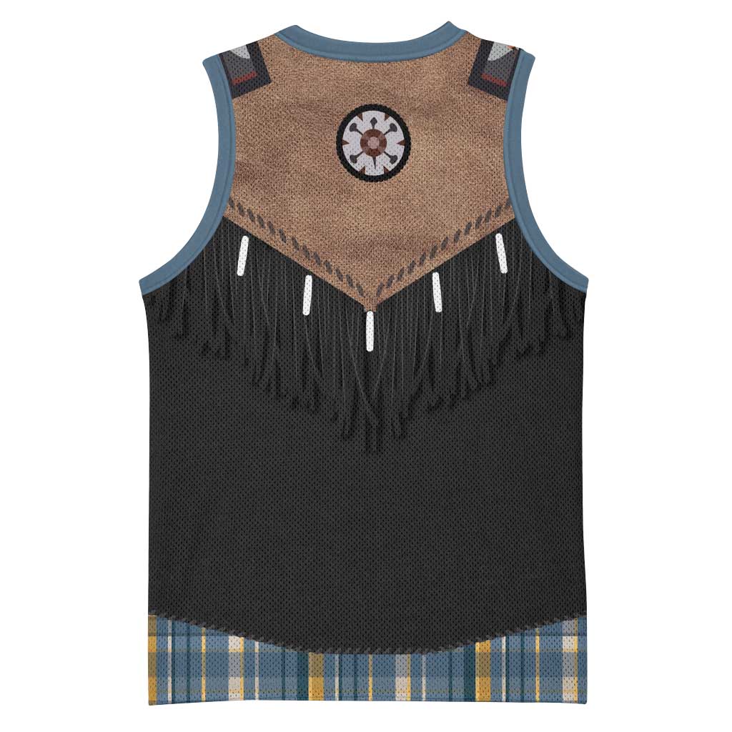 Western Cowboy Vest Style Basketball Jersey Blue Yellow Plaid Pattern - Wonder Print Shop