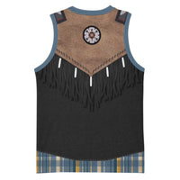 Western Cowboy Vest Style Basketball Jersey Blue Yellow Plaid Pattern - Wonder Print Shop