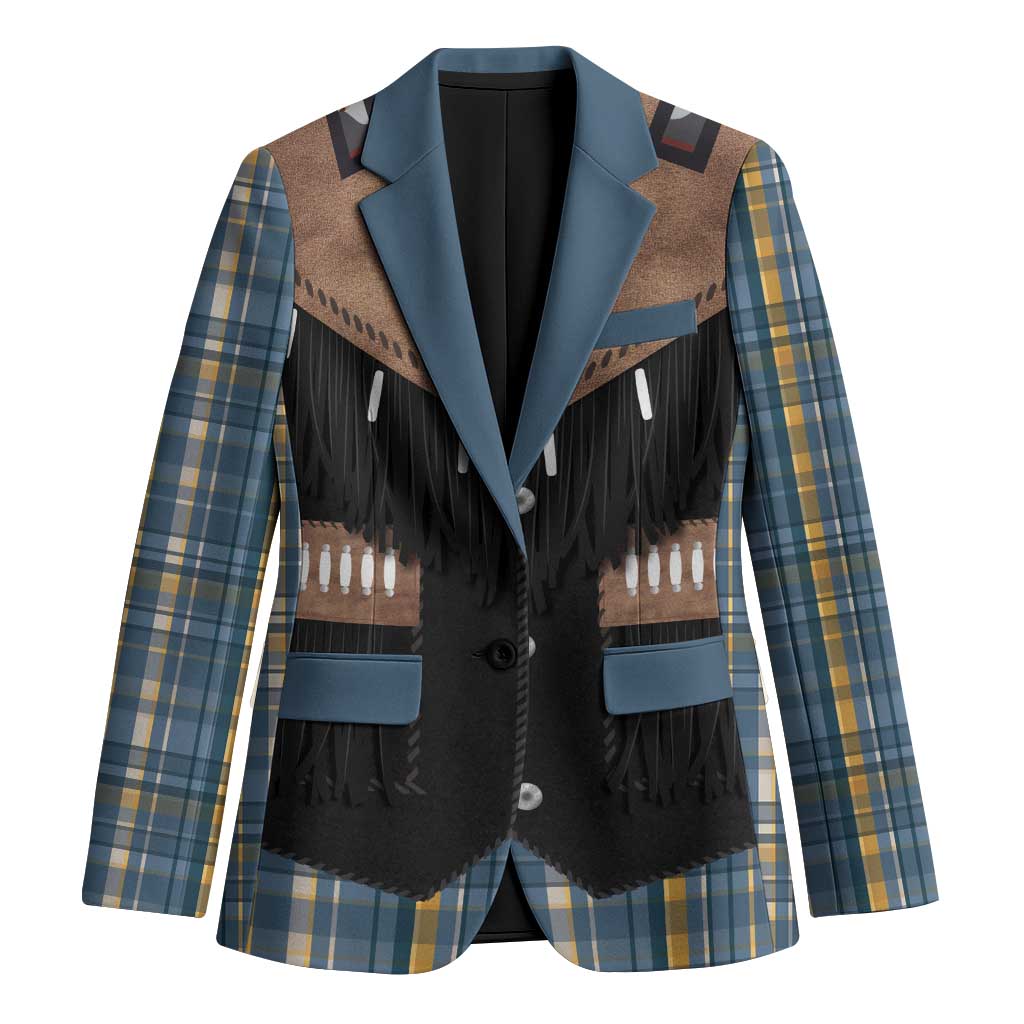 Western Cowboy Vest Style Blazer Blue Yellow Plaid Pattern - Wonder Print Shop