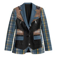 Western Cowboy Vest Style Blazer Blue Yellow Plaid Pattern - Wonder Print Shop