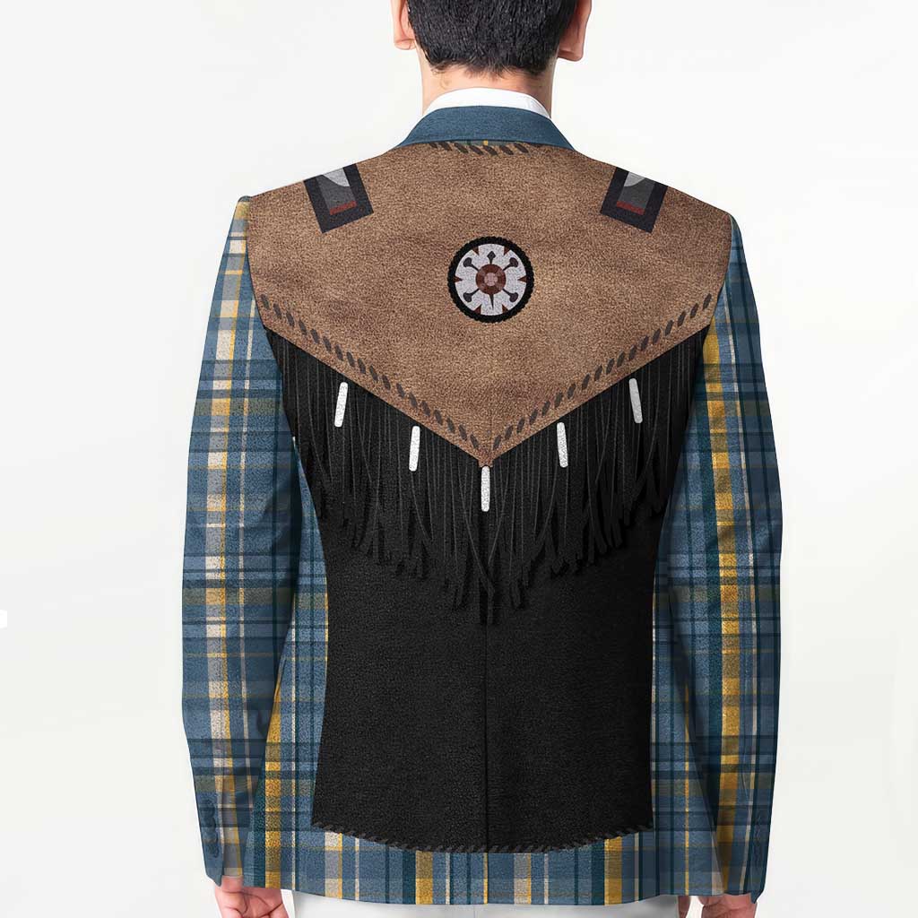Western Cowboy Vest Style Blazer Blue Yellow Plaid Pattern - Wonder Print Shop