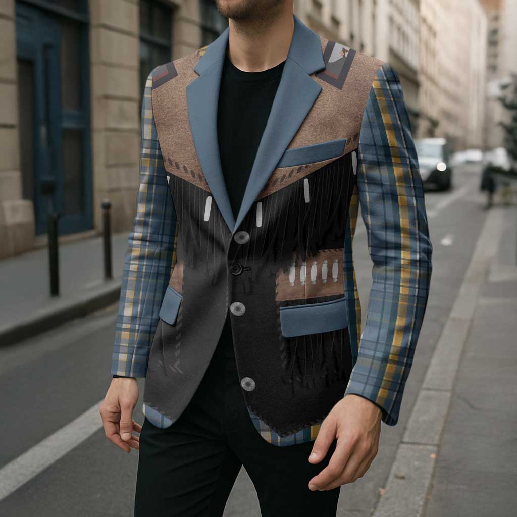 Western Cowboy Vest Style Blazer Blue Yellow Plaid Pattern - Wonder Print Shop