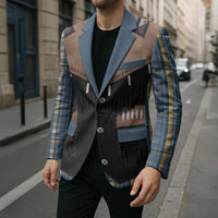 Western Cowboy Vest Style Blazer Blue Yellow Plaid Pattern - Wonder Print Shop