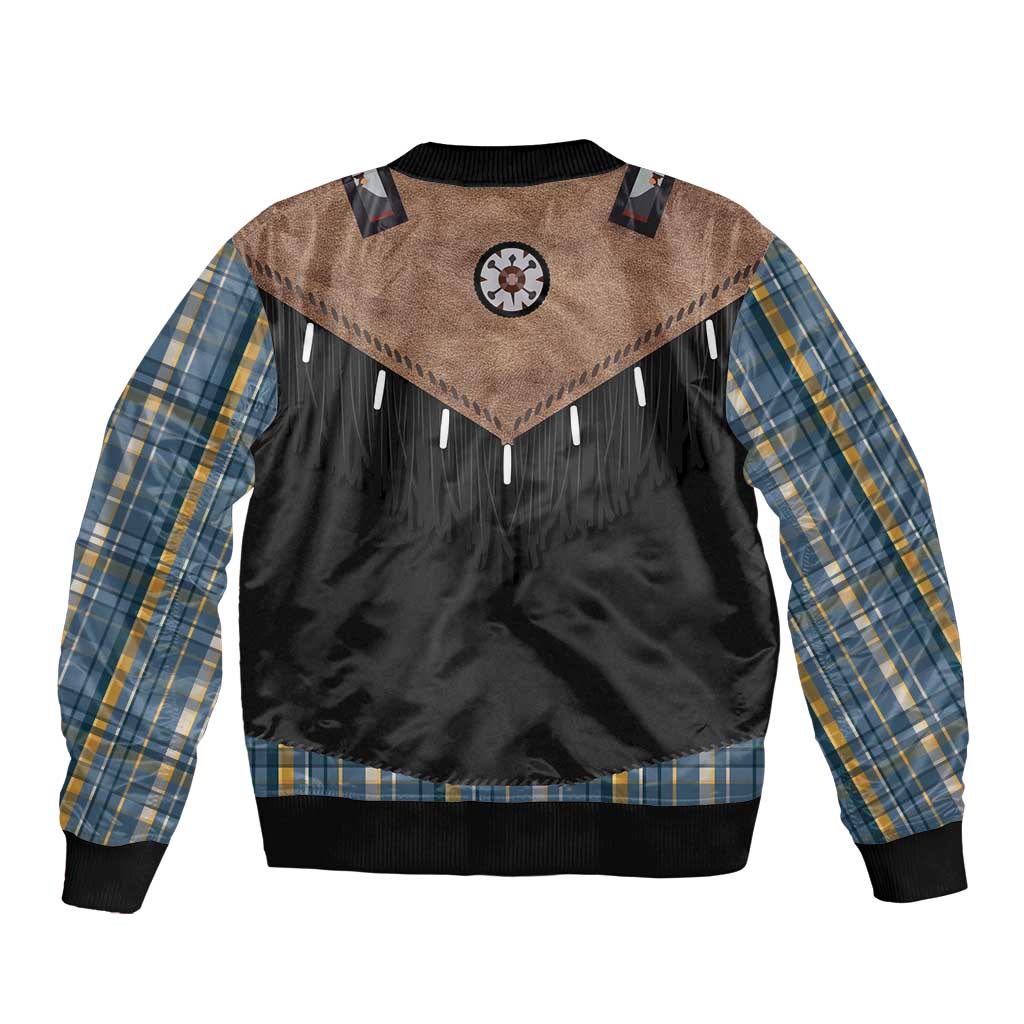 Western Cowboy Vest Style Bomber Jacket Blue Yellow Plaid Pattern - Wonder Print Shop