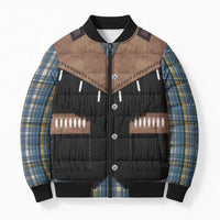 Western Cowboy Vest Style Bomber Puffer Jacket Blue Yellow Plaid Pattern - Wonder Print Shop
