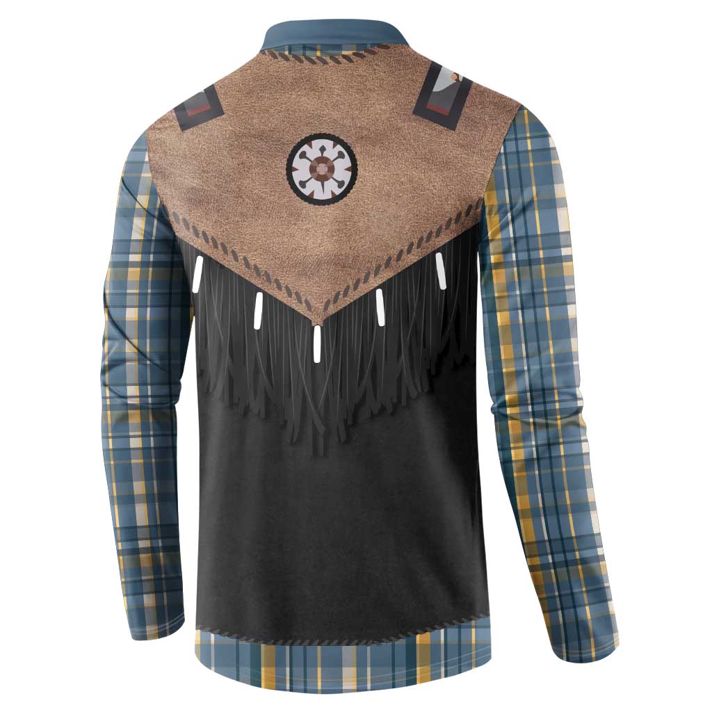 Western Cowboy Vest Style Button Sweatshirt Blue Yellow Plaid Pattern - Wonder Print Shop