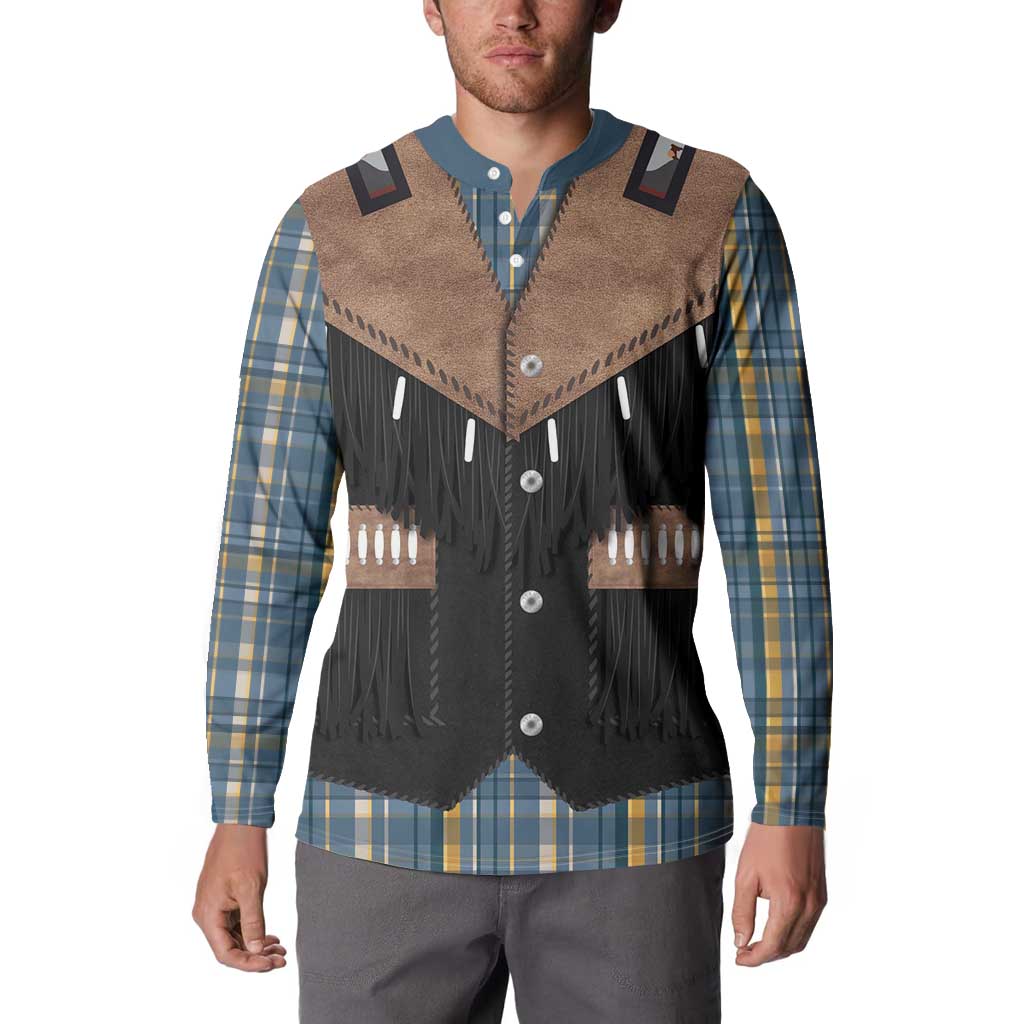 Western Cowboy Vest Style Button Sweatshirt Blue Yellow Plaid Pattern - Wonder Print Shop