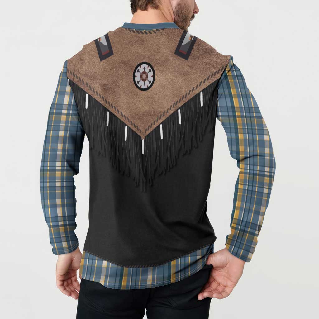 Western Cowboy Vest Style Button Sweatshirt Blue Yellow Plaid Pattern - Wonder Print Shop