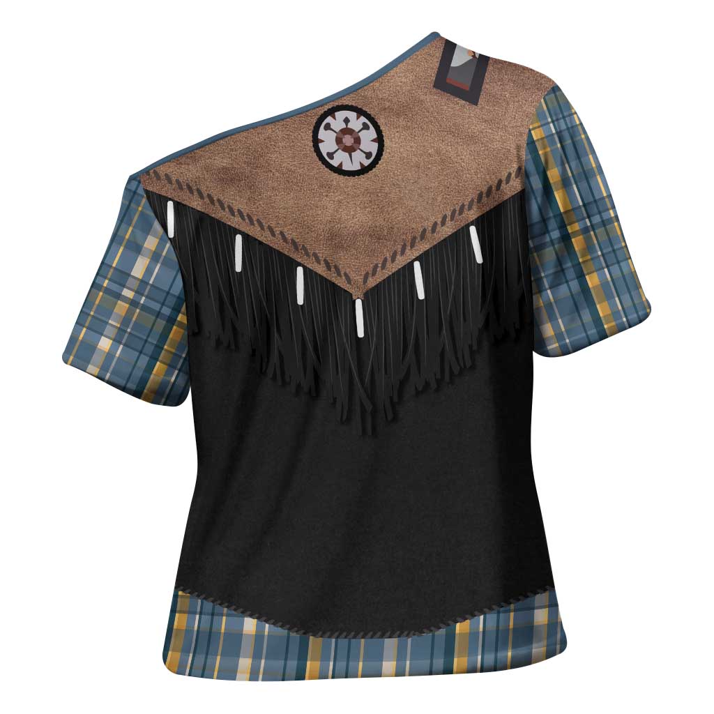 Western Cowboy Vest Style Cross Shoulder Shirt Blue Yellow Plaid Pattern - Wonder Print Shop