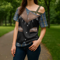 Western Cowboy Vest Style Cross Shoulder Shirt Blue Yellow Plaid Pattern - Wonder Print Shop