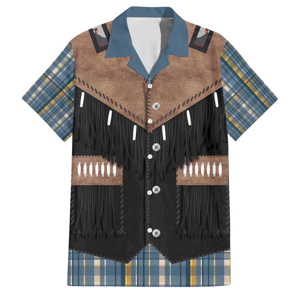 Western Cowboy Vest Style Hawaiian Shirt Blue Yellow Plaid Pattern - Wonder Print Shop