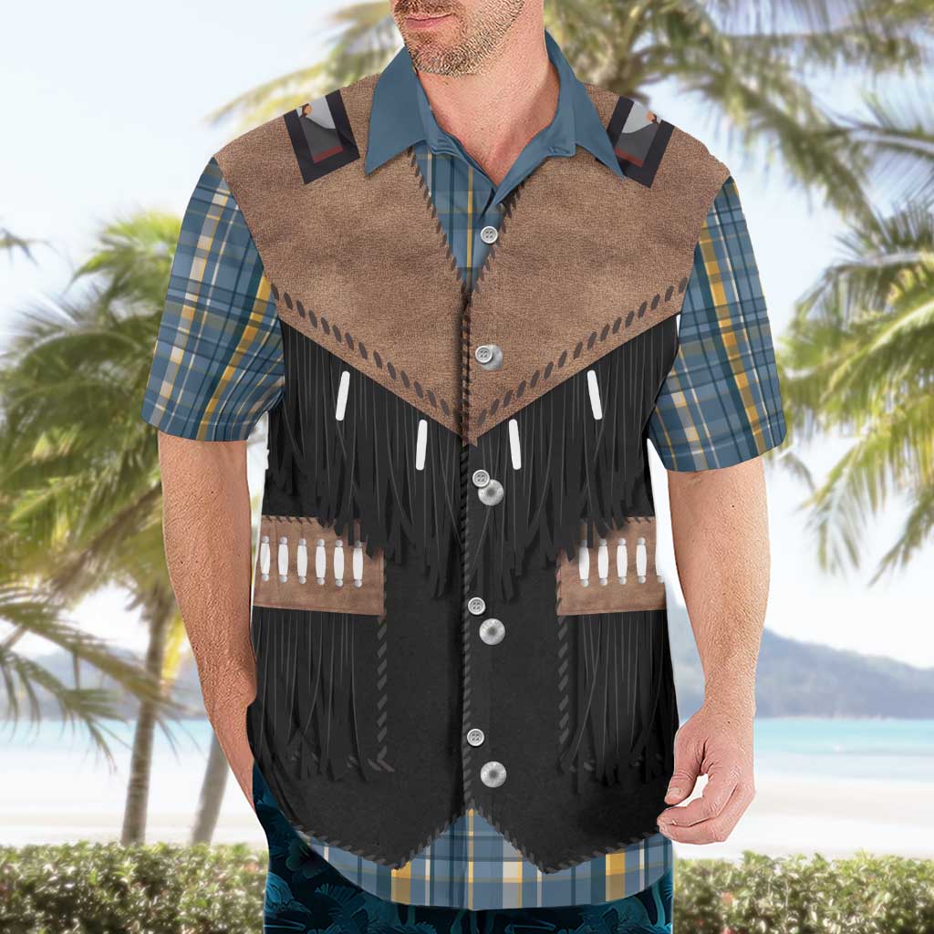 Western Cowboy Vest Style Hawaiian Shirt Blue Yellow Plaid Pattern - Wonder Print Shop