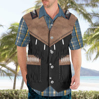 Western Cowboy Vest Style Hawaiian Shirt Blue Yellow Plaid Pattern - Wonder Print Shop