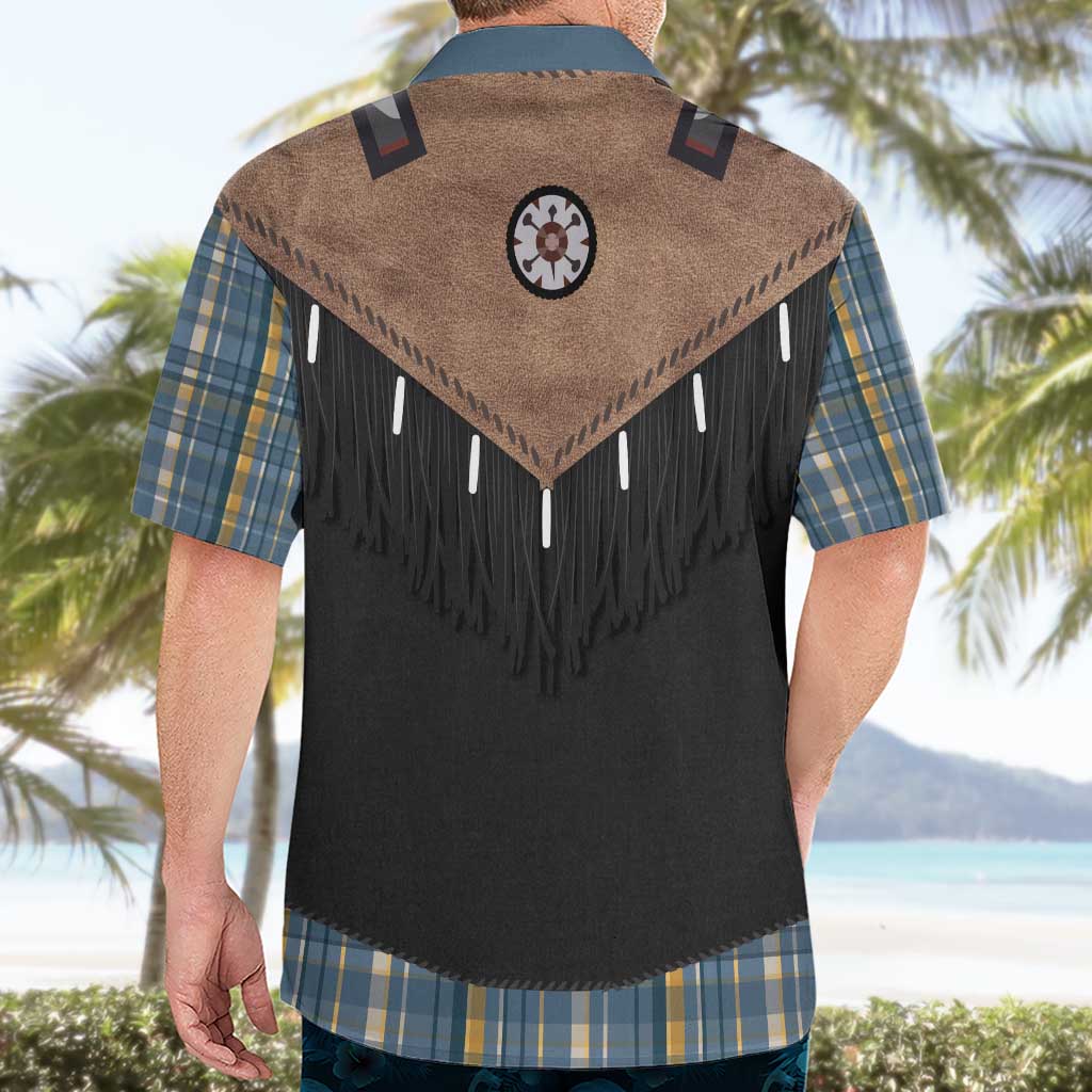 Western Cowboy Vest Style Hawaiian Shirt Blue Yellow Plaid Pattern - Wonder Print Shop