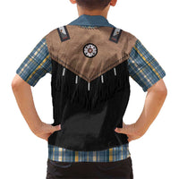 Western Cowboy Vest Style Hawaiian Shirt Blue Yellow Plaid Pattern - Wonder Print Shop