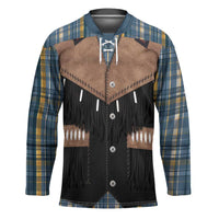 Western Cowboy Vest Style Hockey Jersey Blue Yellow Plaid Pattern - Wonder Print Shop